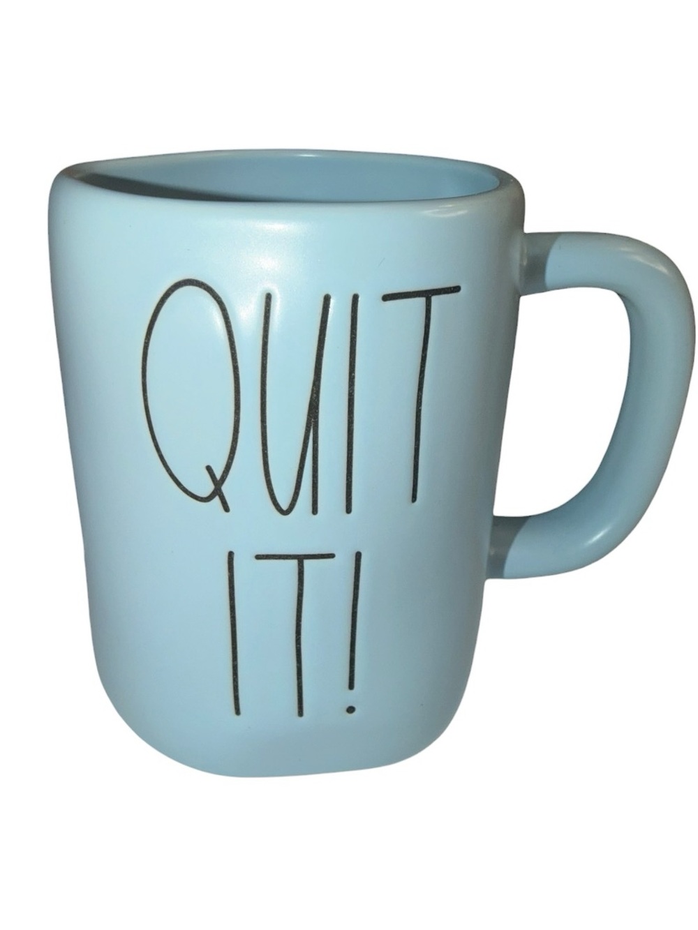 Rae Dunn Light Blue 'QUIT IT!' Ceramic Coffee Mug - Casual Everyday Style